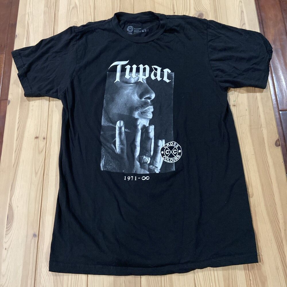Tupac Shirt Mens Medium Black Cross Colours Graphic Rap Hip Hop Tee